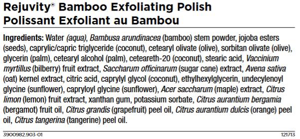 Rejuvity Bamboo Polish Ingredients