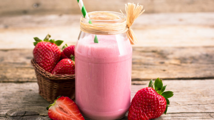 Strawberry milkshake in the glass jar